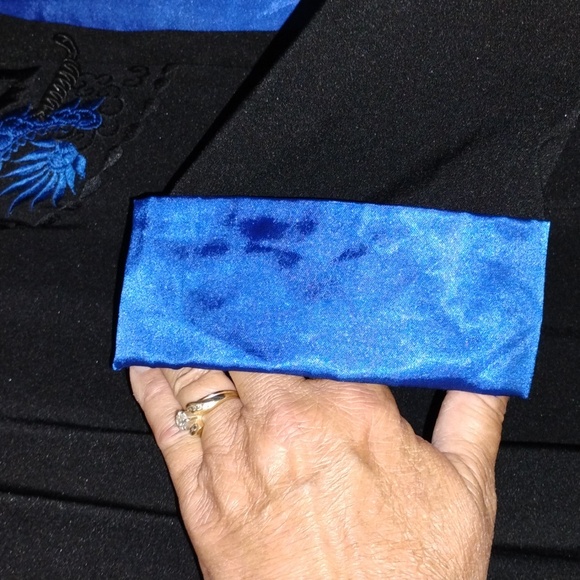 π Vintage Chinese 100% Dragon COBALT BLUE Embroidered KIMONO SHIRT Sz XL EVC - Picture 6 of 13